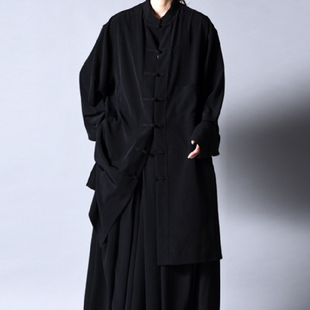 三本风格yohji yamamoto男衬衫中长款暗黑系盘扣立领中国风唐装