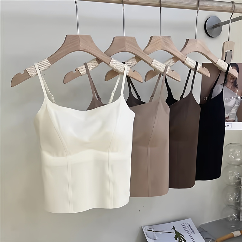 White Camisole with Chest Pads for Women, 2026 Spring/Summer New Style, Can Be Worn Outside or as an Inner Layer, Beautiful Back Design, Integrated Bra, Sleeveless Top