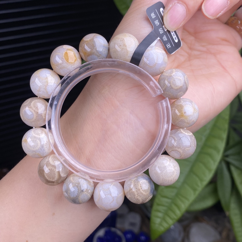 Coral Jade Bracelet with 14mm Beads of the Same Material