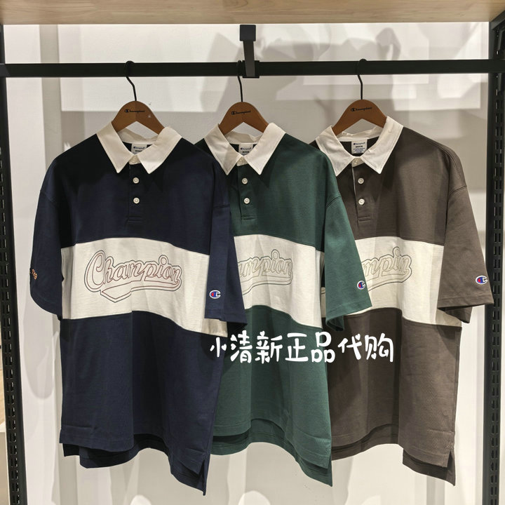 Champion Champion Short-Sleeved Pure Cotton T-Shirt for Men and Women 26 Spring and Summer College Style Contrast Color Polo Shirt U6Bposm207