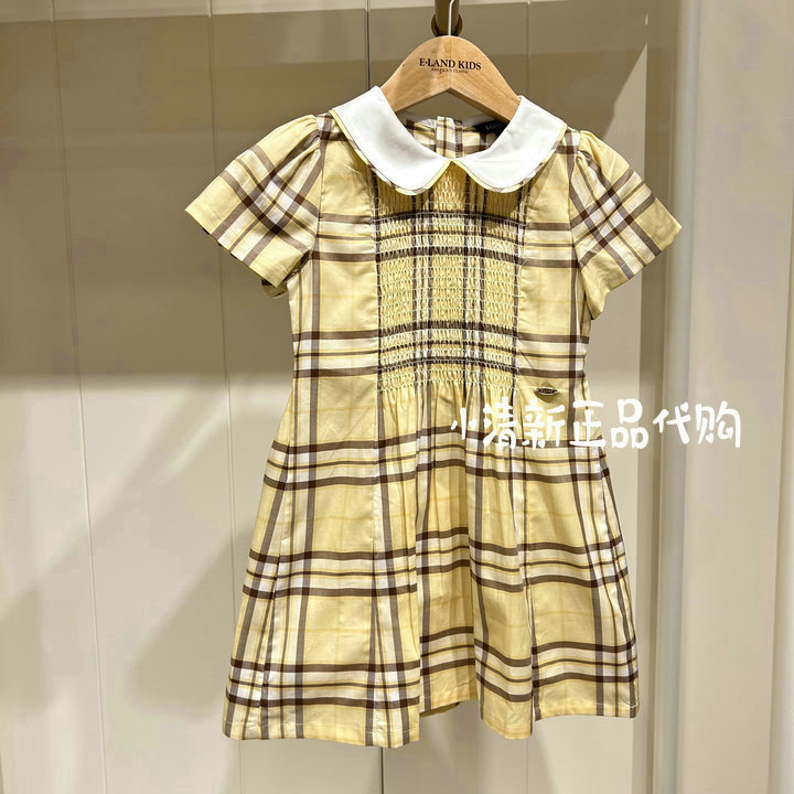 Pure Cotton Eland Kids Clothing Doll Collar Dress 2026 Summer Preppy Style Pattern Ekowg2423B