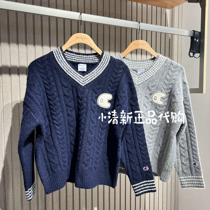 Champion Women's Knitwear 25 Autumn and Winter New Embroidered Casual V-Neck Pullover Sweater U5Cknsw005