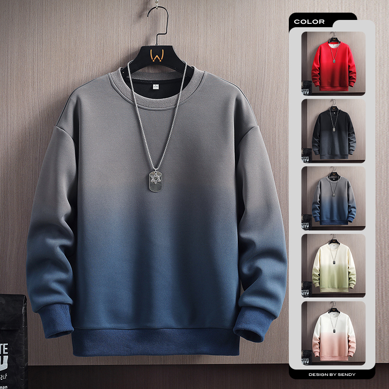 Gradient Color Heavyweight Sweatshirt for Boys, Spring and Autumn Style, Round Neck, Long-Sleeved T-Shirt, Youth Casual Loose-Fitting Autumn Shirt, Base Layer Shirt