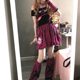 Japanese Harajuku punk style rose red plaid suspender skirt ນັກຮຽນຍິງ lantern ງາມ skirt loli ສິ້ນຫຼຸດຜ່ອນອາຍຸ