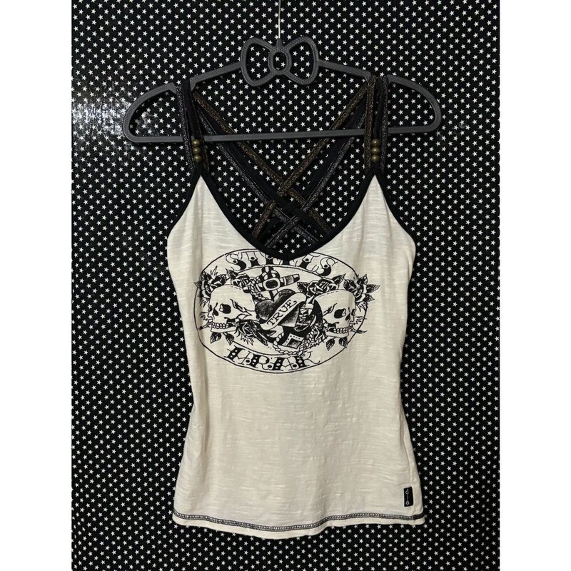 Japanese Subculture Gothic Rock Shibuya Hottie Y2K 2026 Summer New Skull Print Camisole