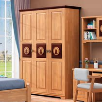 Children full solid wood triple door wardrobe Nordic modern minimalist small family home furnishings bedroom storage containing cabinet
