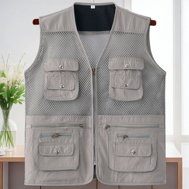 Summer Thin Mesh Vest for Men, Multi-Pocket Vest, Photography and Fishing Vest, Loose and Breathable Vest for Middle-Aged and Elderly People Summer Thin Mesh Vest for Men, Multi-Pocket Vest, Photography and Fishing Vest, Loose and Breathable Vest for Middle-Aged and Elderly People