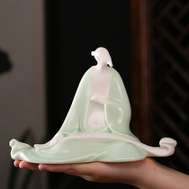 Creative Chinese Zen Bobo floss incense incense burner white porcelain ornaments Buddha statue office desktop Teahouse