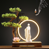 Chinese Creative lamp ring white porcelain simulation welcome pine ornaments reverse incense burner home Zen space porch soft decoration