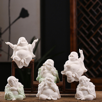 Chinese ceramic small Maitreya Buddha white porcelain figure desktop living room boggy car coffee table table side ornaments