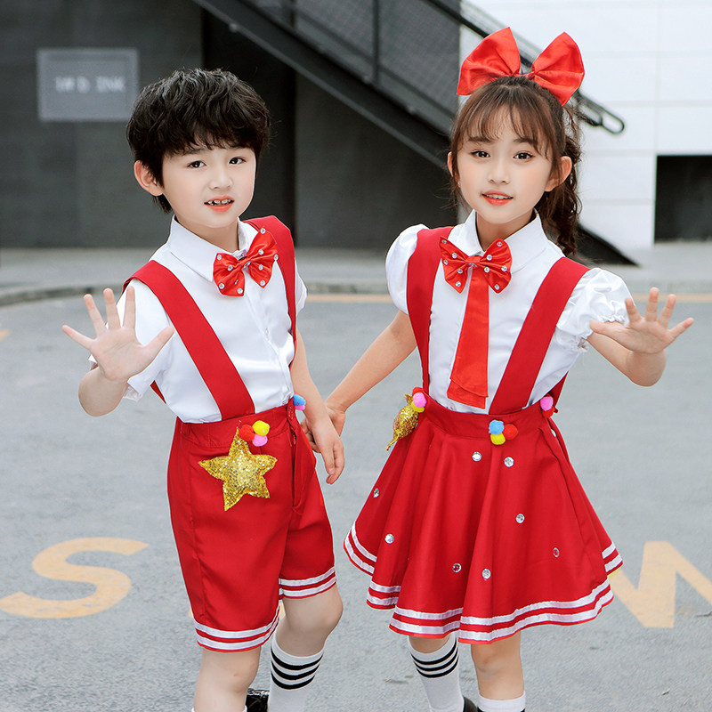 Children's Performance Red Sglitter Little Red Stars Baby Bag Pants Girl Dance Chorus Performance Students Poetry Recital Costumes