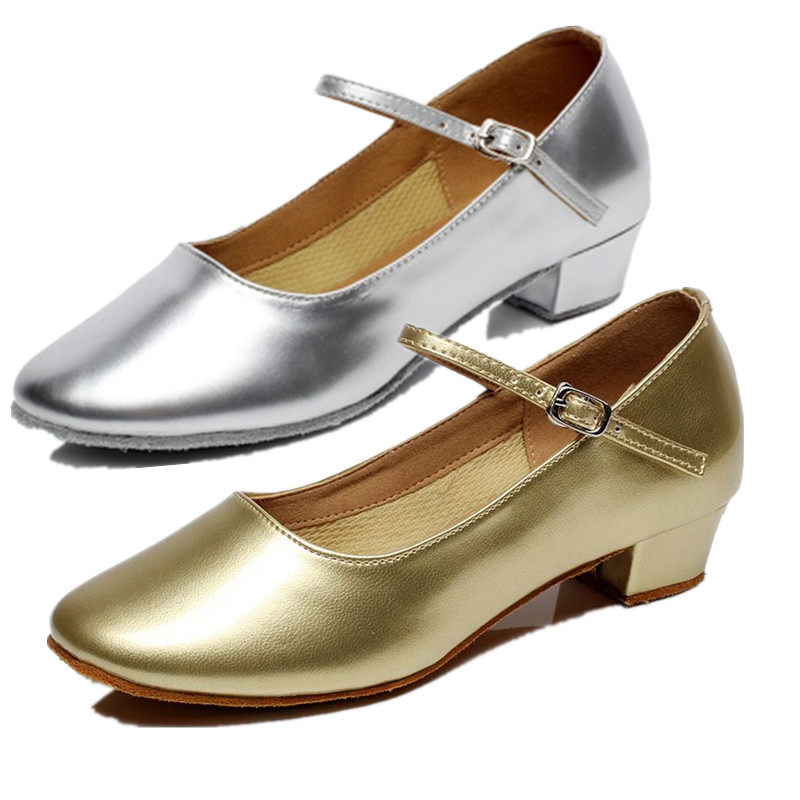 Girls Latin dance shoes Children's girls soft-soled toddler middle heel gold practice shoes Xinjiang national performance dance shoes