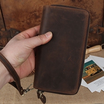 Crazy Mapwallet Wallet Mans Genuine Leather Japan-Japan Youth Retro Wallet of Europe and America Zipper Fashion Large Capacity Leather Clip