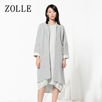 ZOLLE bởi vì mùa xuân mới của phụ nữ cotton và lanh lỏng kích thước lớn phần mỏng chia áo gió dài tay áo dài - Trench Coat áo khoác nữ hot trend 2021