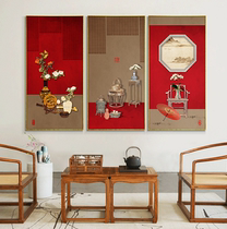 Red and blue Ming and Qing classical porch painting new Chinese living room study decoration hanging painting Chinese painting fine brushwork high-grade flower and bird landscape