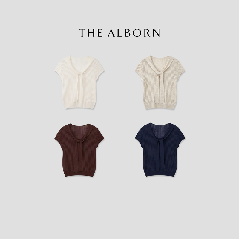 Oli Sauce the Alborn·Linen Tencel Blend Textured V-Neck Short-Sleeved Tie-Up Shawl Knitwear