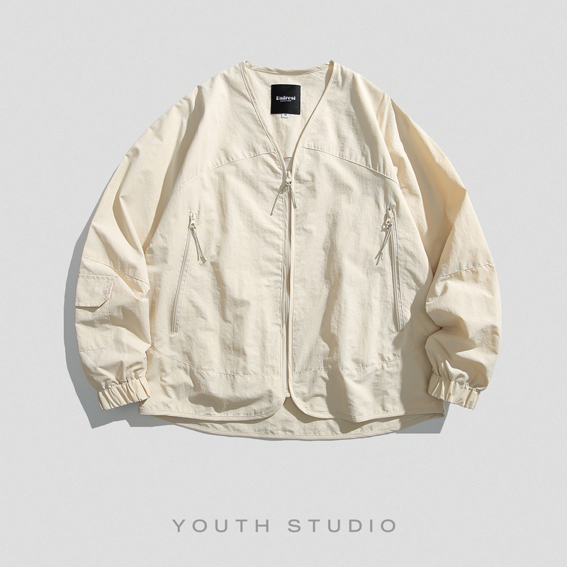 Japanese-Style Outdoor Waterproof Quick-Drying Collarless Jacket for Men and Women, Trendy Brand Spring New Casual V-Neck Short Top