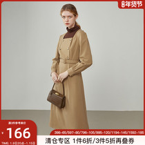 Fan Si Lanen Square Collar Double Breasted Suit Dress 2021 Winter New Bubble Sleeve Design Sense Small A- line dress