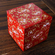 Japan imported mountain lacquerware triple cherry blossom jewelry box 3 layer storage box storage box dowry box wedding gift