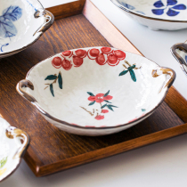 Japanese-made beautiful burnt hand-painted retro two-eared dishes to make old Japanese curry rice plate fruit plate snacks plate