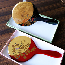 Japan imported mountain lacquer gold foil lacquerware handheld mirror Japanese makeup mirror retro handle mirror Home dressing mirror