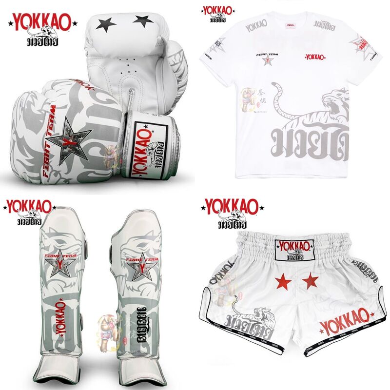 New Yokkao Team Set Muay Thai Sanda Boxing Genuine Leather Gloves Men and Women Quick-Drying Shorts Leg Guards