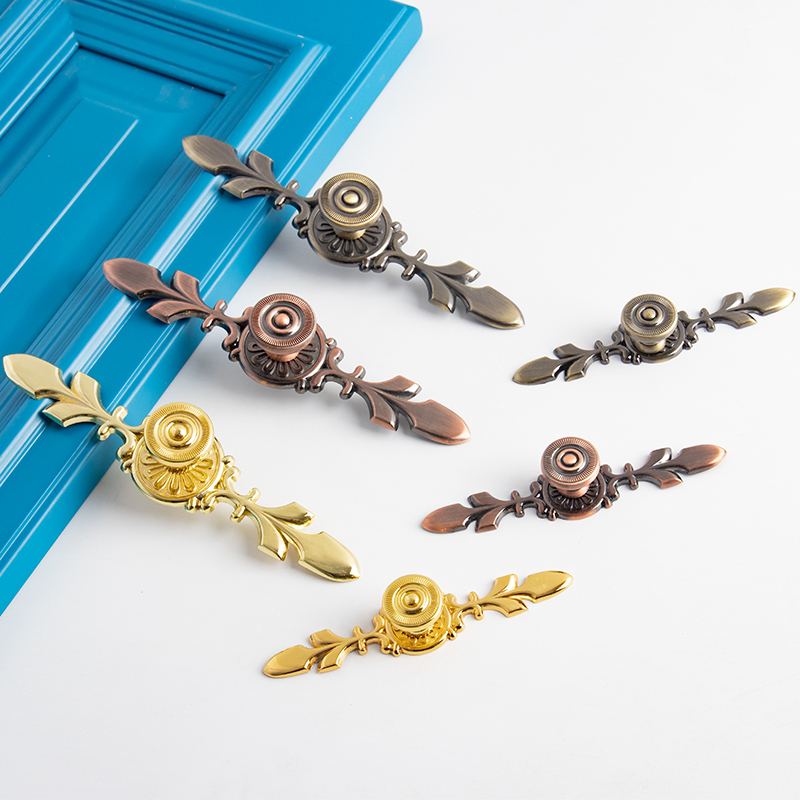 European leaf handle modern simple high-grade gold drawer shoe cabinet handle Chinese cupboard green red single hole