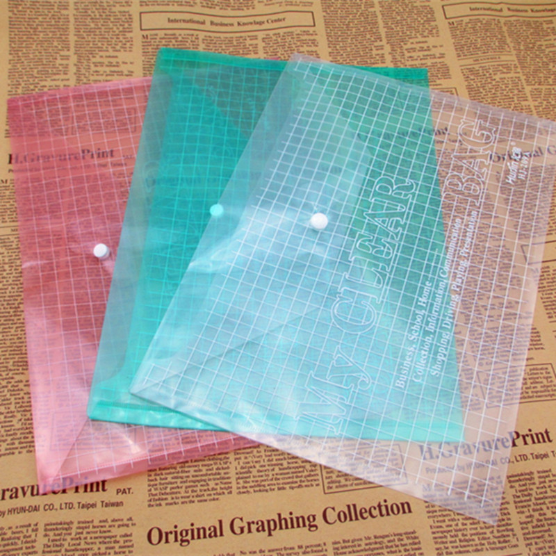 Office supplies A4 file bag transparent button bag thickened lattice snap bag W209 information bag bill storage