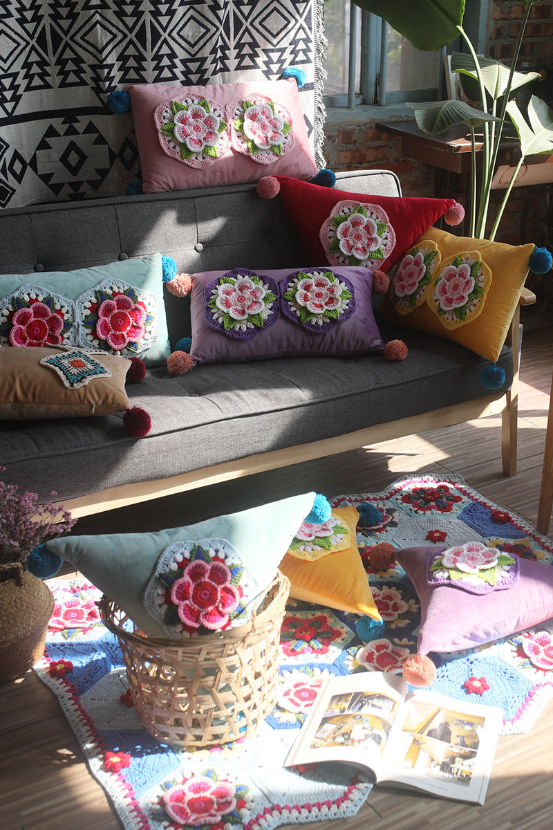 Indian Moroccan style hand knitting pillow in Nordic national wind pillow handmade cotton art pillow