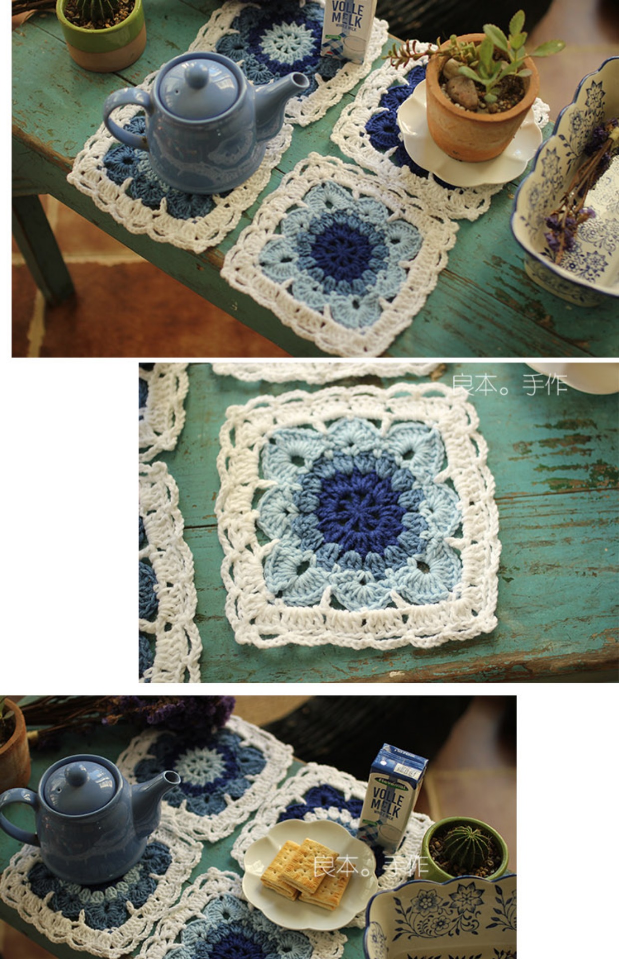 Coasters bát mat mat cách bảng thảm sáng tạo kính mat đĩa đơn giản vải lau tay màu xanh và trắng châu Âu * * - Khăn trải bàn khăn trải bàn nhựa pvc