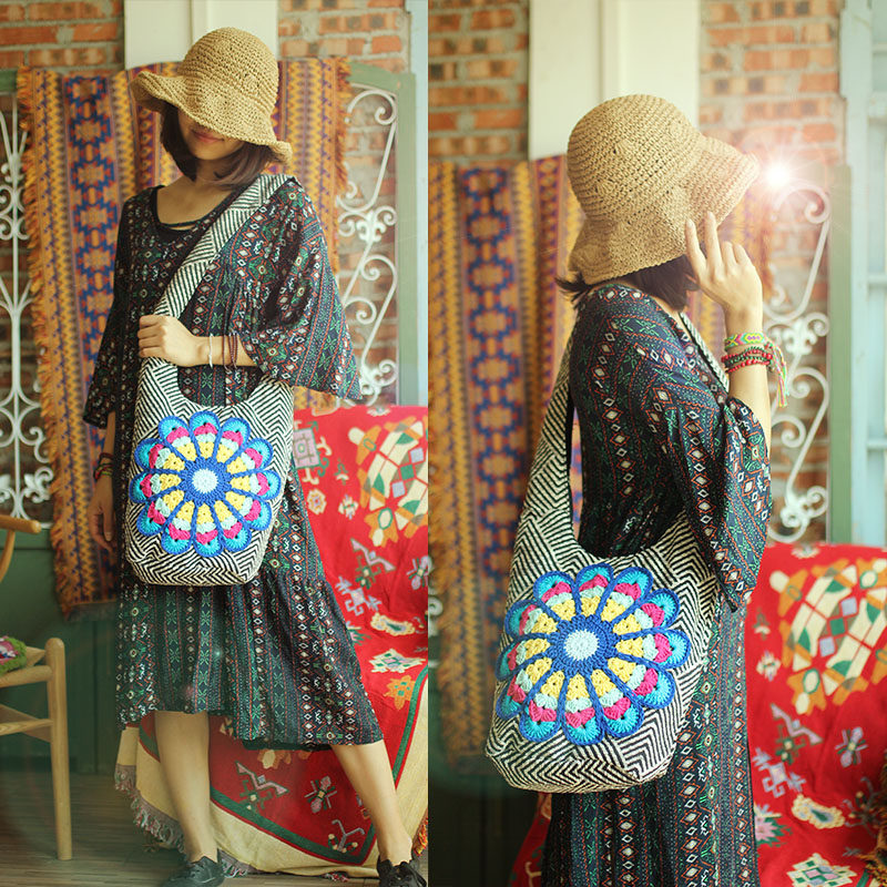 Pure handmade original bohemian hand hook ethnic style handmade messenger bag travel and leisure shoulder bag good quality
