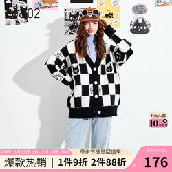 a02 ແບບຫວານໆວ່າງຄໍ V-neck checkerboard knitted sweater ຂອງແມ່ຍິງຄົນອັບເດດ: ໃຫມ່ versatile cardigan ເທິງ jacket