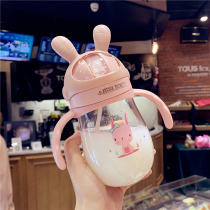 Handle strap dual-use baby anti-choking school drinking cup childrens straw plastic cup kindergarten portable drinking cup