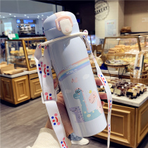 Cartoon bounce cover thermos cup cute ins girl students creative children straight drinking cup men and women portable cup