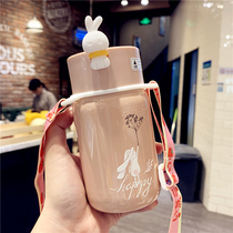 Cute simple thermos cup female ins Harajuku wind student portable stainless steel cup girl heart with tea leak Cup