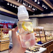 Creative cute with graduated bottle nipple straw glass female portable girl heart small student childrens Cup