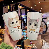 Creative cute cartoon water cup men and women Office ceramic mug couple personality milk with lid spoon coffee cup