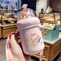 Cute girl heart simple thermos cup female student portable hipster cartoon water Cup male ins Wind creative Cup