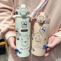 Creative cute bounce cover thermos cup cartoon ins student childrens straw water Cup for men and women portable simple Cup