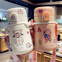 Simple creative thermos cup female student ins portable small filter bounce cover water Cup cute girl Cup male