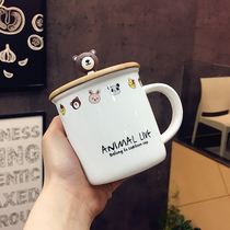 Japanese and Korean cute cartoon wooden cover Lady girlfriends ceramic water cup with lid spoon office handle tea mark Cup