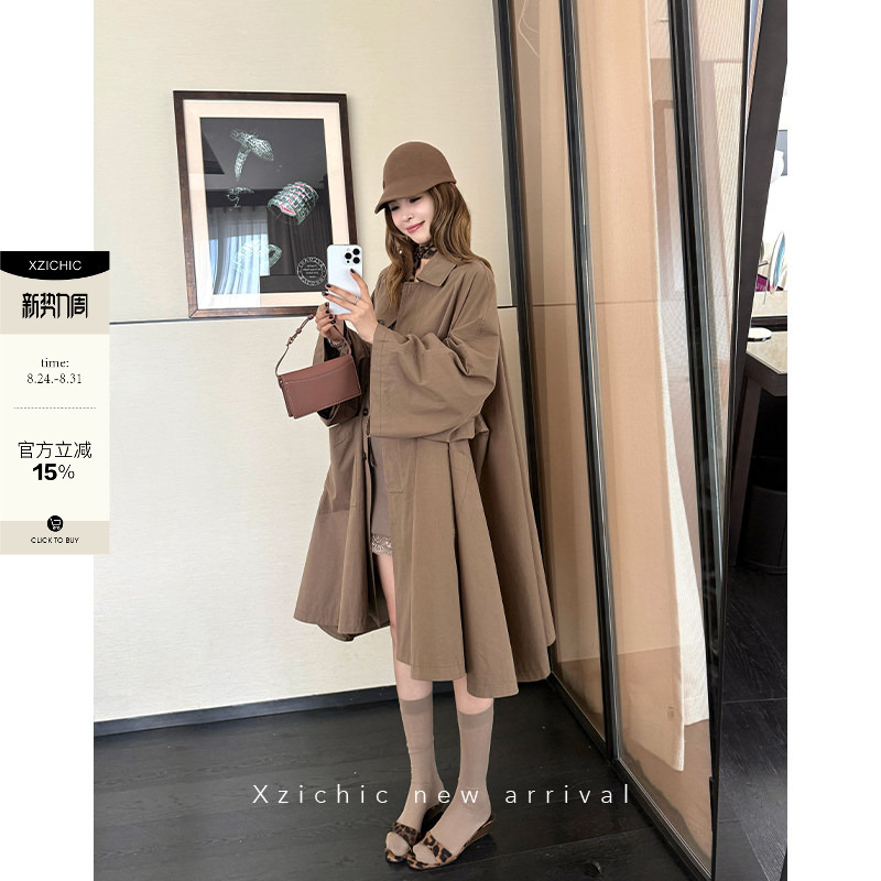 Xzichic All-Cotton Mid-Length Trench Coat for Women 2026 Autumn and Winter New Fashionable A-Line Umbrella-Shaped Coat Xzichic All-Cotton Mid-Length Trench Coat for Women 2026 Autumn and Winter New Fashionable A-Line Umbrella-Shaped Coat