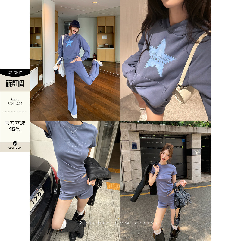 Xzichic American Retro Jennie-Style Printed Sweatshirt/Shorts/Casual Pants Slimming Outfit Xzichic American Retro Jennie-Style Printed Sweatshirt/Shorts/Casual Pants Slimming Outfit