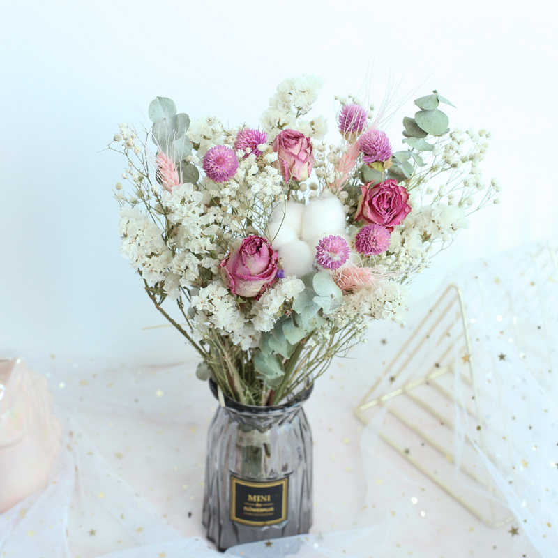 Dry flower bouquet real flower starry rose Eucalyptus cotton ins net red home decoration ornaments shooting props