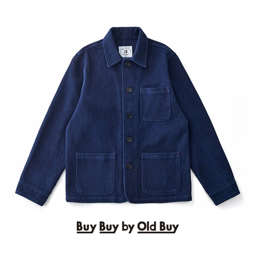 Amea ka Японский ретро -завод Blue Dye Indigo тяжелая французская рабочая куртка многословная лацкатная куртка