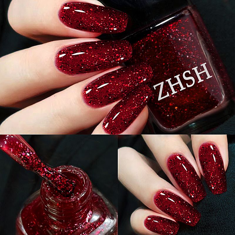 Premium Sequin Burgundy Nail Polish, No-Bake, Long-Lasting, Quick-Drying, Non-Peelable, Internet-Famous Hot-Selling Nail Art Set