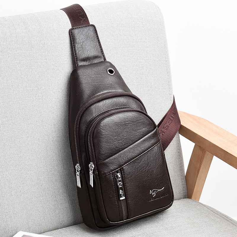 Chest bag men's leather messenger bag casual men's bag multi-functional cross-bag fashion shoulder bag trendy brand soft leather small backpack