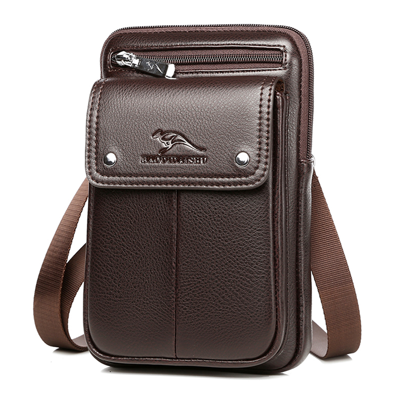 Men's Genuine Leather Phone Pouch, Belt-Worn Waist Bag, Trendy Brand Shoulder Bag, Small Waist Belt Backpack
