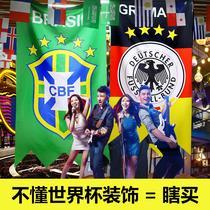 The theme atmosphere of the football bar gaming shop is decorated with the World Cup promotional material