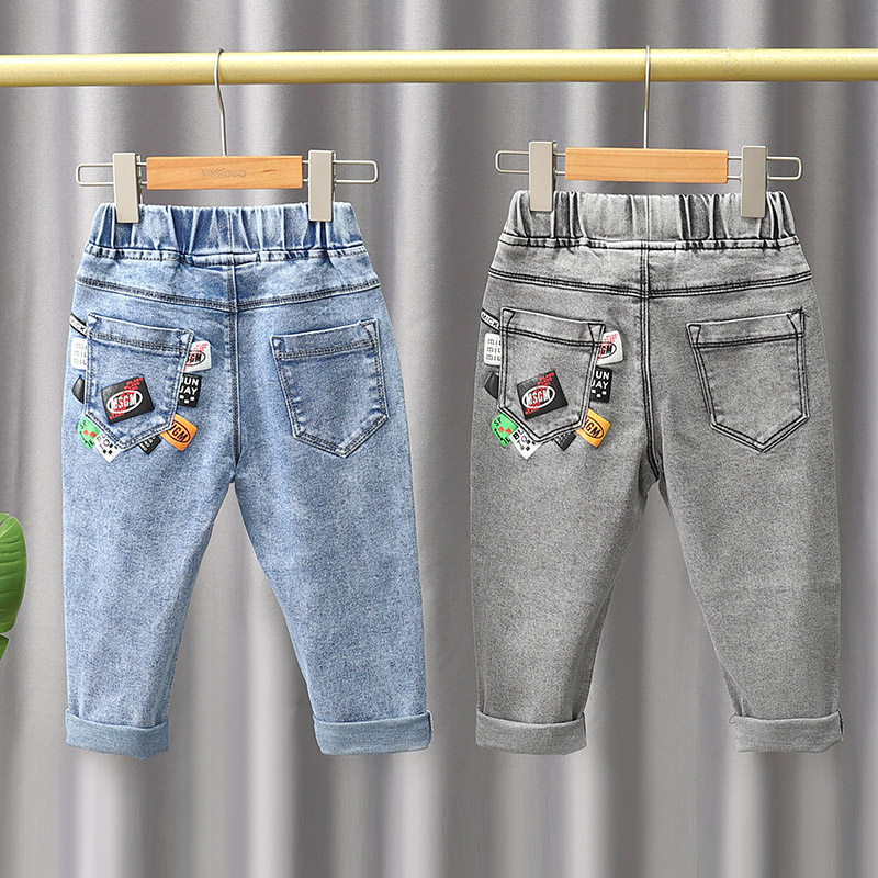 Boy Elastic Jeans Long Pants 2021 Spring Autumn Season New Children's Baby Casual Pants Little Boy Han Edition Pants Tide